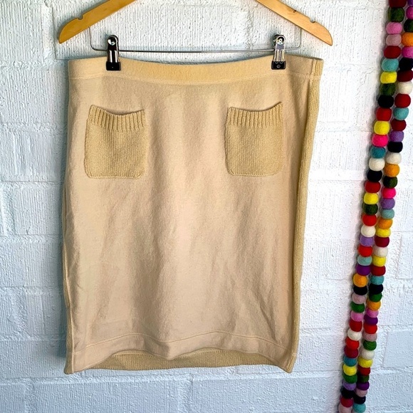 Marc Cain Cream Wool Double Pocket Elastic Pull On Knit Skirt sz UK 14 - Picture 1 of 8